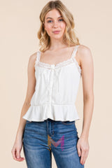 Lace Peplum Tie Front Ribbed Cami Top | Mixtshop LLC