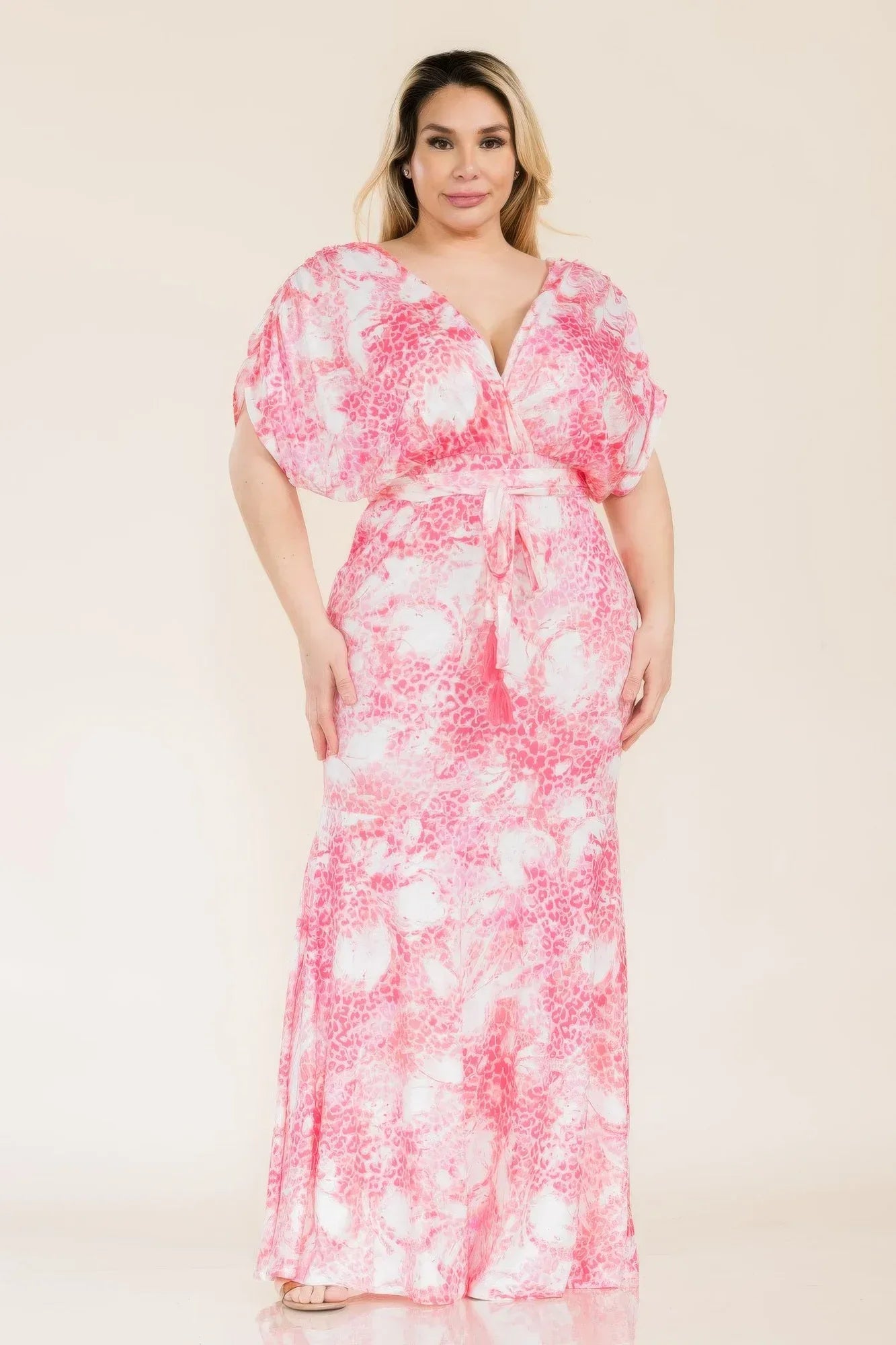 Printed Venesia Tie Waist Mermaid Maxi Dress Secondary image