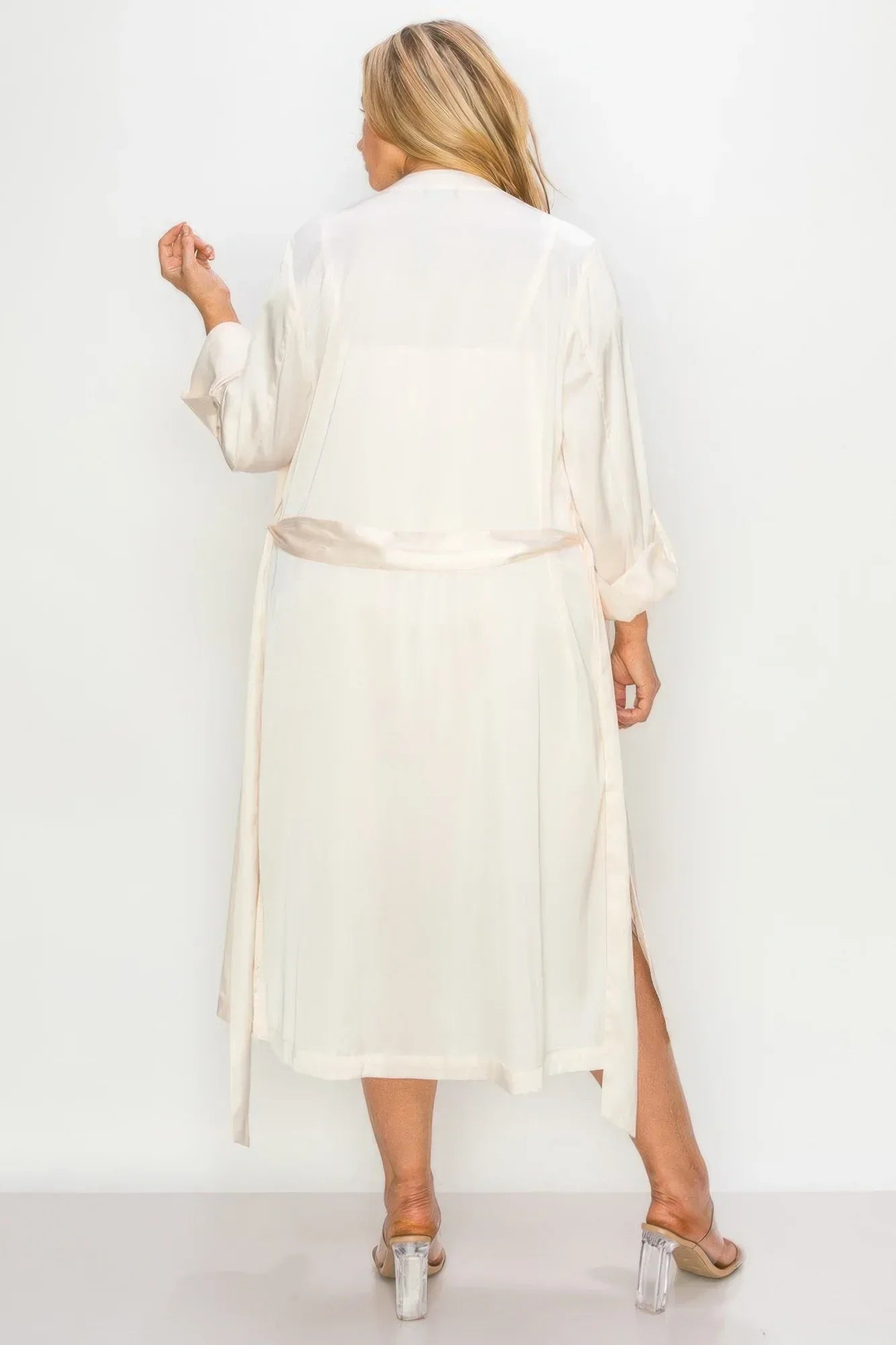 Satin Strap Dress With Self Belt Coat Set | Mixtshop LLC