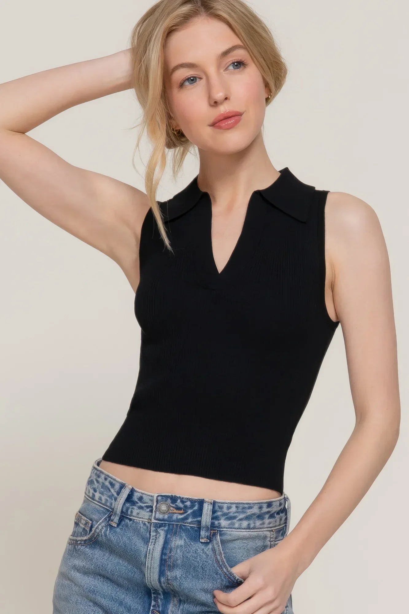 Sleeveless Polo Spring Sweater | Mixtshop LLC Main image