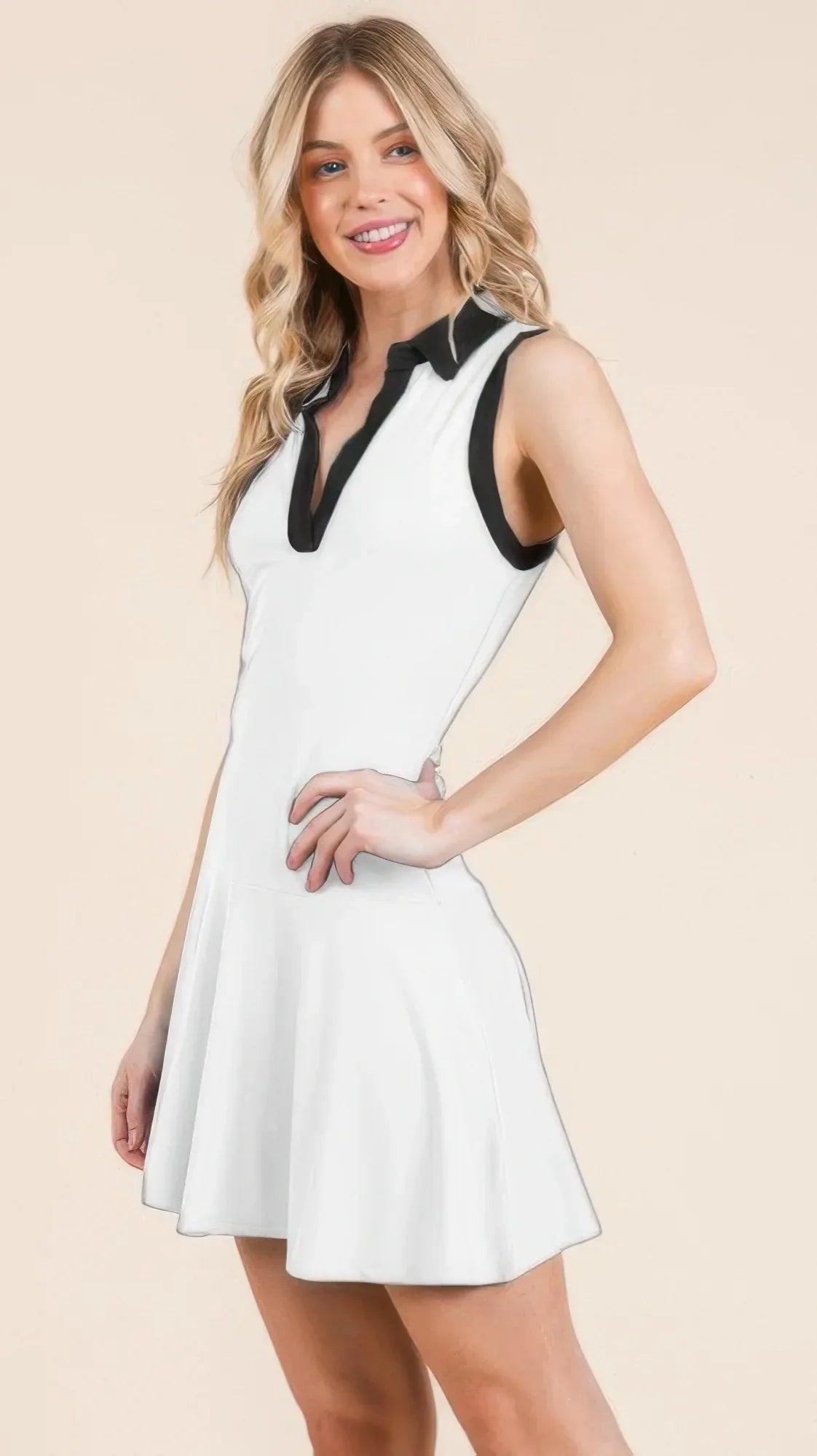 Contrast Collar Drop Waist Tennis Mini Dress Secondary image