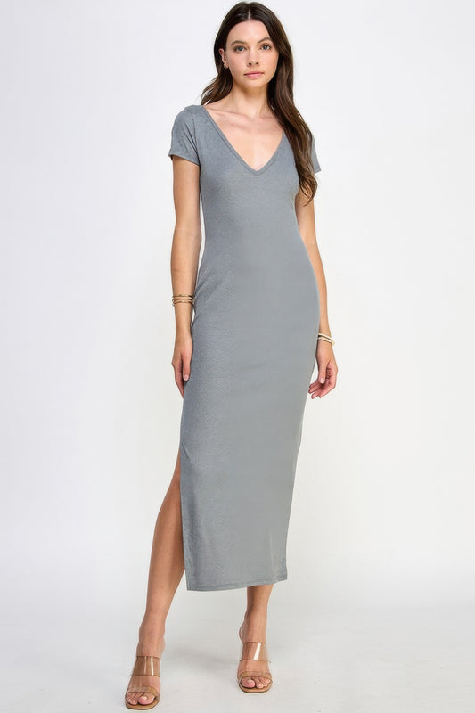Double V-neck Ribbed Maxi Dress | Mixtshop LLC