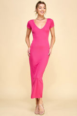 Double V-neck Ribbed Maxi Dress | Mixtshop LLC