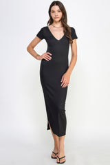 Double V-neck Ribbed Maxi Dress | Mixtshop LLC