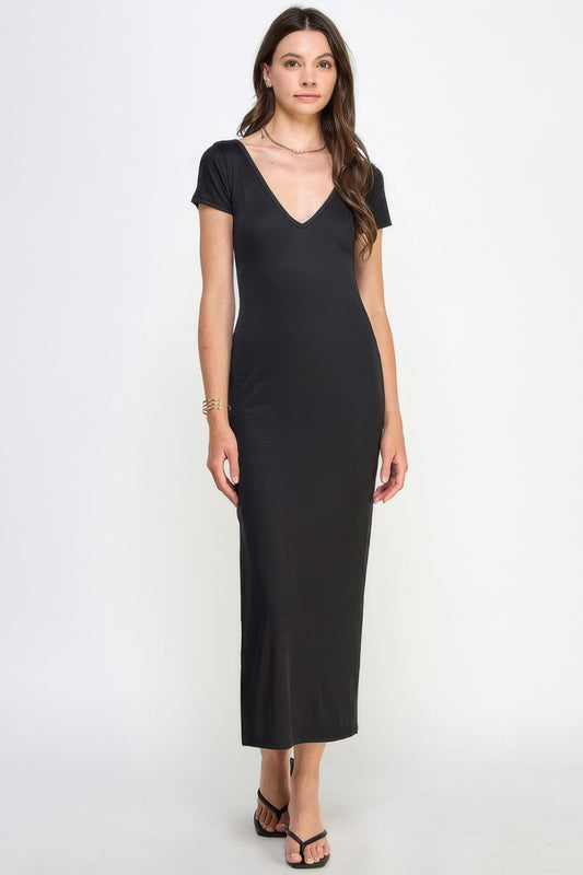 Double V-neck Ribbed Maxi Dress | Mixtshop LLC