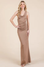 Cowl Neck Cross Back Shirring Maxi Dress | Mixtshop LLC