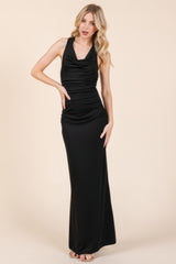 Cowl Neck Cross Back Shirring Maxi Dress | Mixtshop LLC