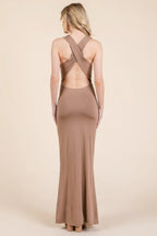 Cowl Neck Cross Back Shirring Maxi Dress | Mixtshop LLC