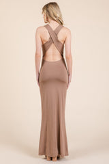 Cowl Neck Cross Back Shirring Maxi Dress | Mixtshop LLC