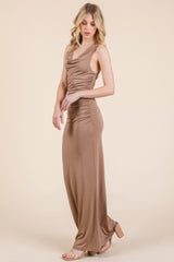 Cowl Neck Cross Back Shirring Maxi Dress | Mixtshop LLC