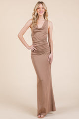 Cowl Neck Cross Back Shirring Maxi Dress | Mixtshop LLC