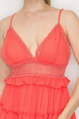 Lace Tiered Open-back Ruffled Dress | Mixtshop LLC