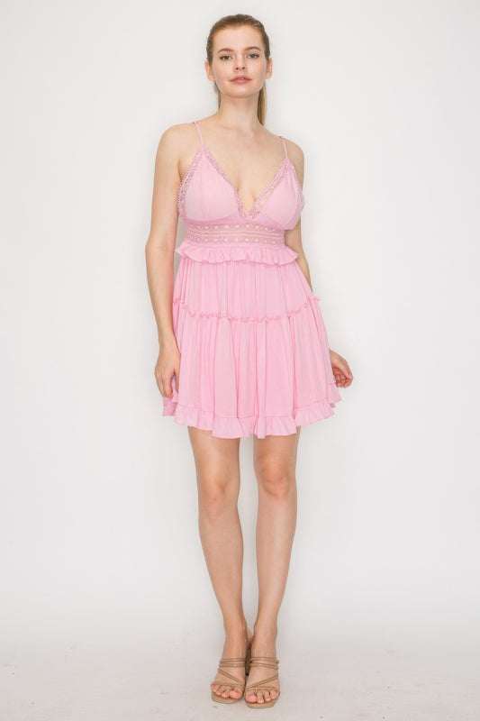 Lace Tiered Open-back Ruffled Dress | Mixtshop LLC