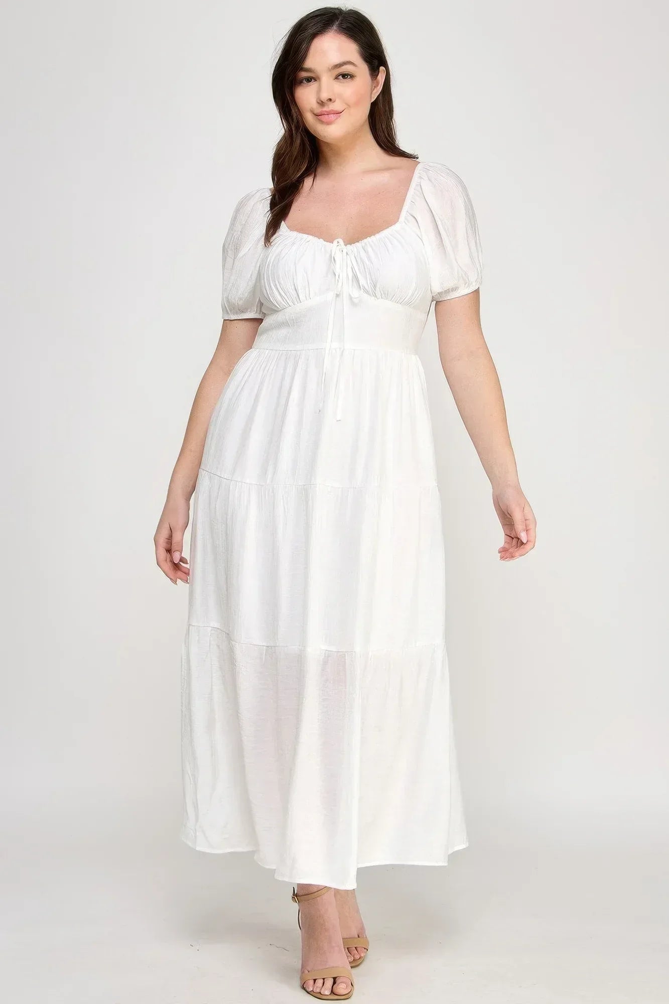 Front Tie Puff Sleeve Tired Maxi Dress | Mixtshop LLC Main image