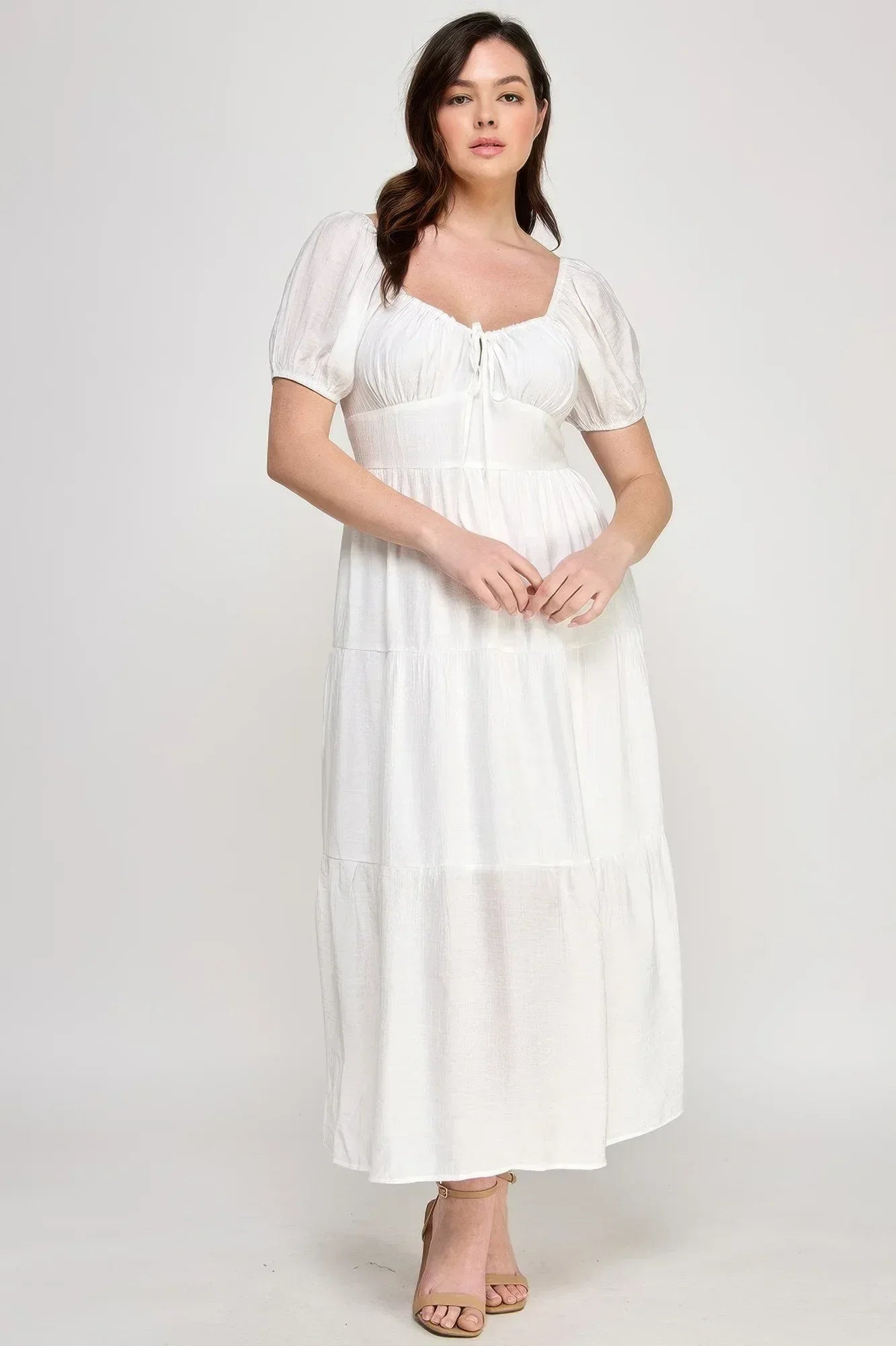 Front Tie Puff Sleeve Tired Maxi Dress Secondary image