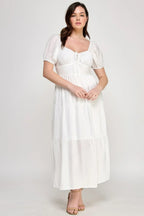 Front Tie Puff Sleeve Tired Maxi Dress | Mixtshop LLC