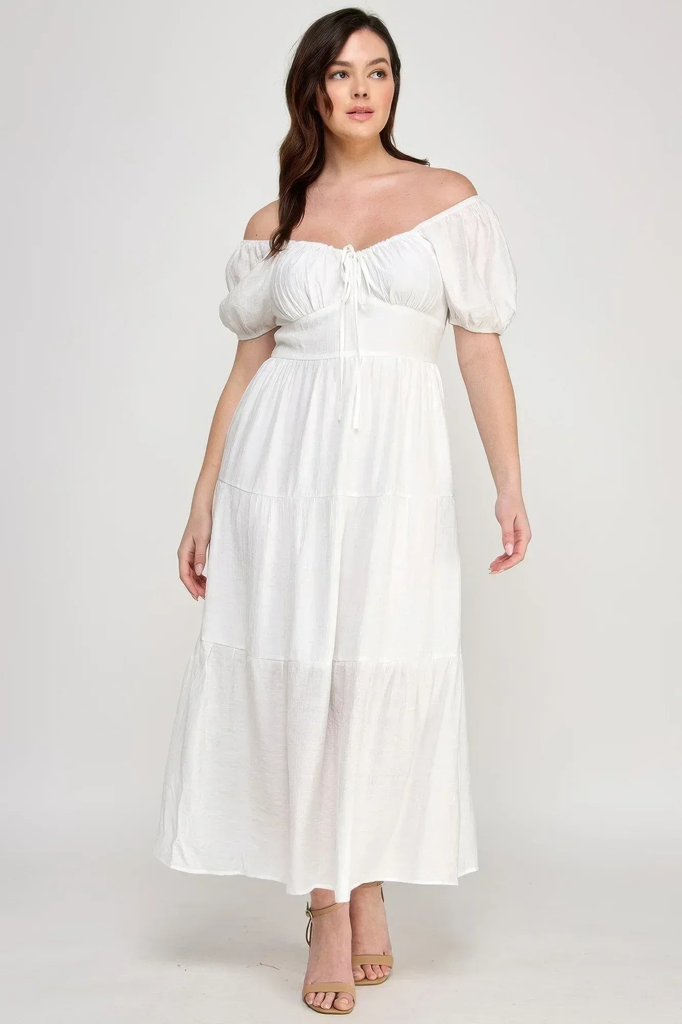 Front Tie Puff Sleeve Tired Maxi Dress | Mixtshop LLC