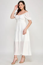Front Tie Puff Sleeve Tired Maxi Dress | Mixtshop LLC
