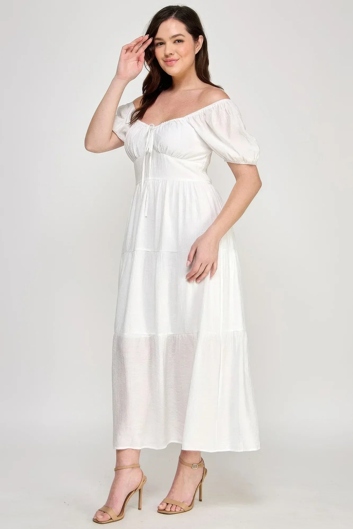 Front Tie Puff Sleeve Tired Maxi Dress | Mixtshop LLC