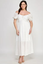 Front Tie Puff Sleeve Tired Maxi Dress | Mixtshop LLC