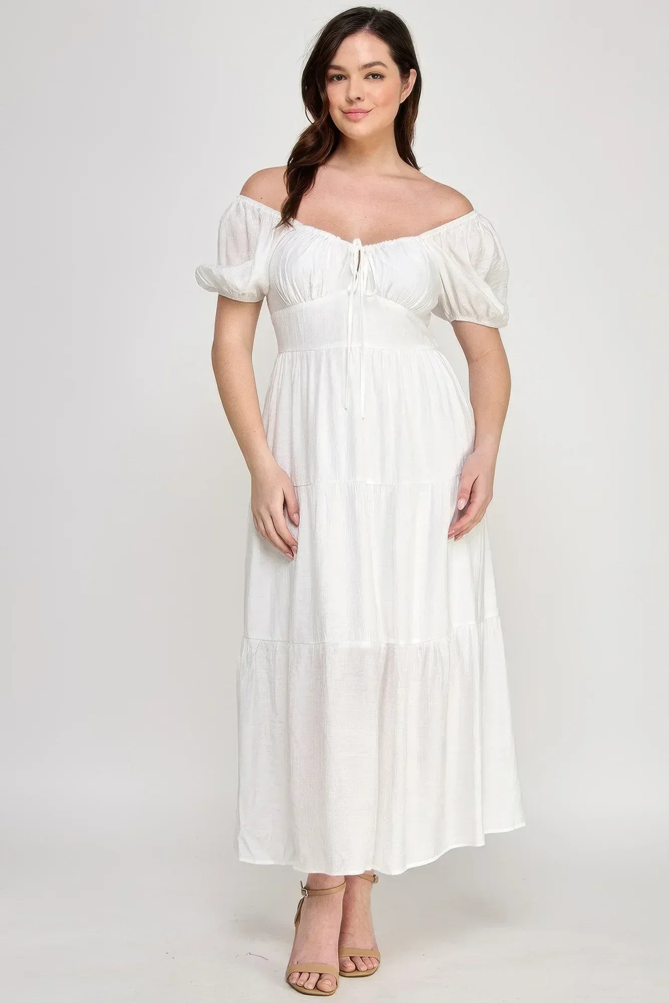 Front Tie Puff Sleeve Tired Maxi Dress | Mixtshop LLC