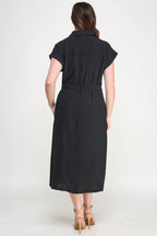Front Tied Buttoned Short Sleeve Dress | Mixtshop LLC