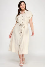 Front Tied Buttoned Short Sleeve Dress | Mixtshop LLC