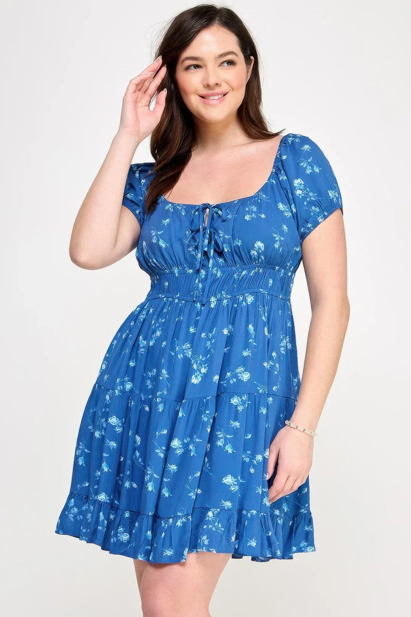 Floral Front-tie Elastic Waist Ruffle Dress | Mixtshop LLC Main image