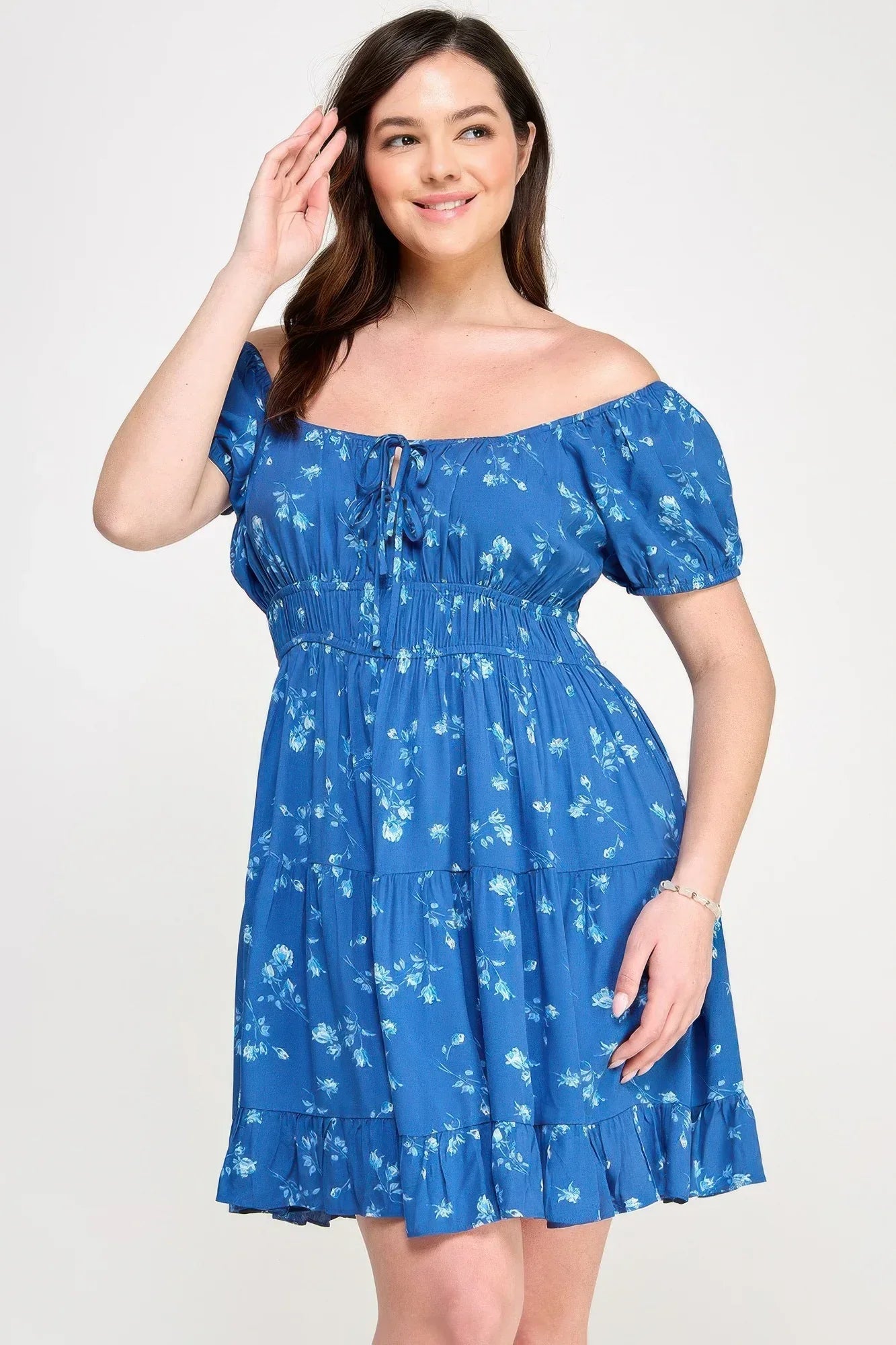 Floral Front-tie Elastic Waist Ruffle Dress | Mixtshop LLC