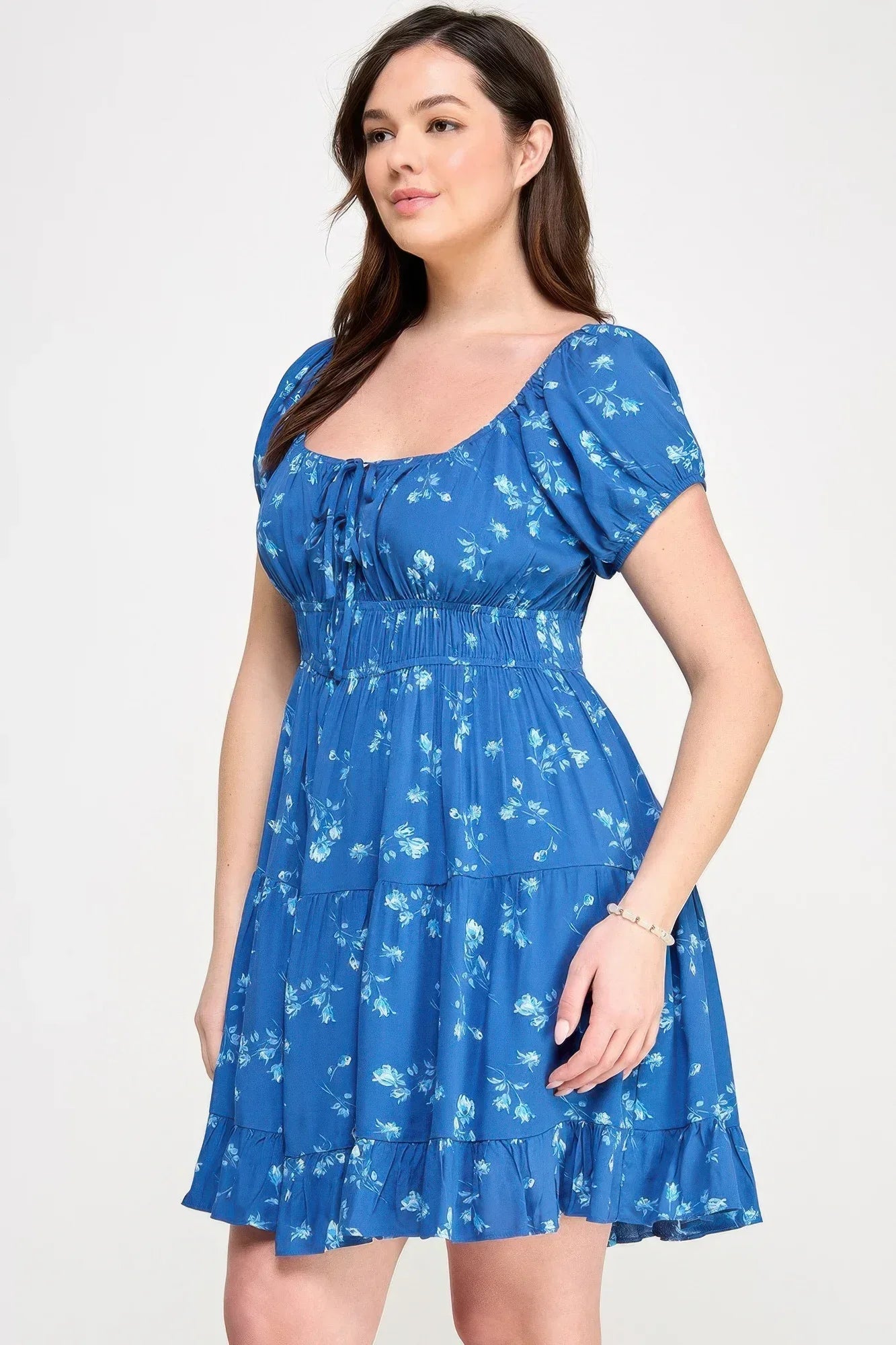 Floral Front-tie Elastic Waist Ruffle Dress | Mixtshop LLC