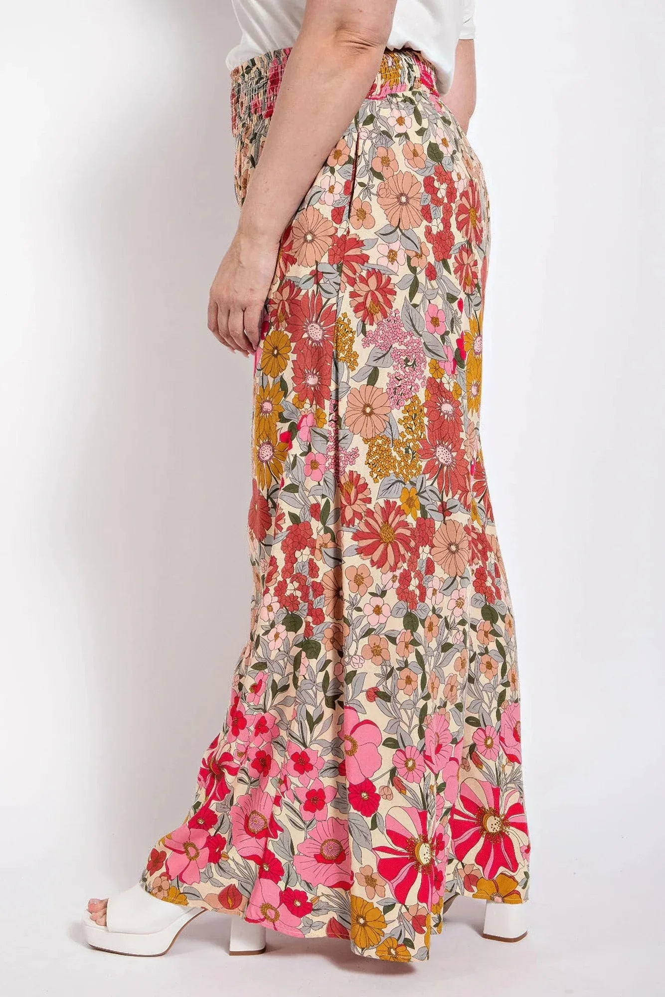 Flare Wide Leg And Waist Smocked Pants With Side Pocket | Mixtshop LLC
