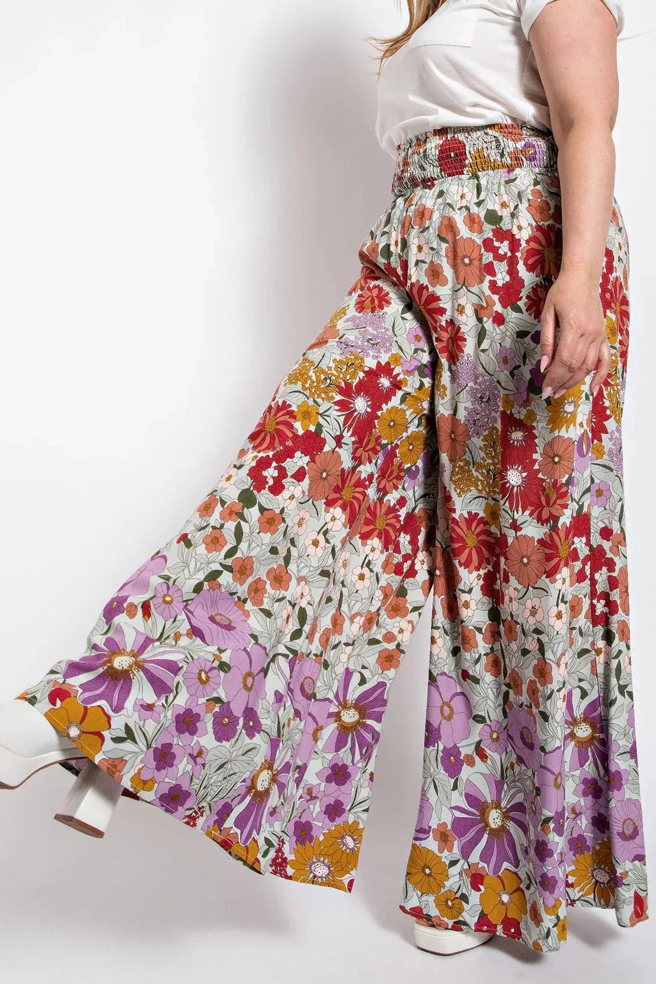 Flare Wide Leg And Waist Smocked Pants With Side Pocket | Mixtshop LLC
