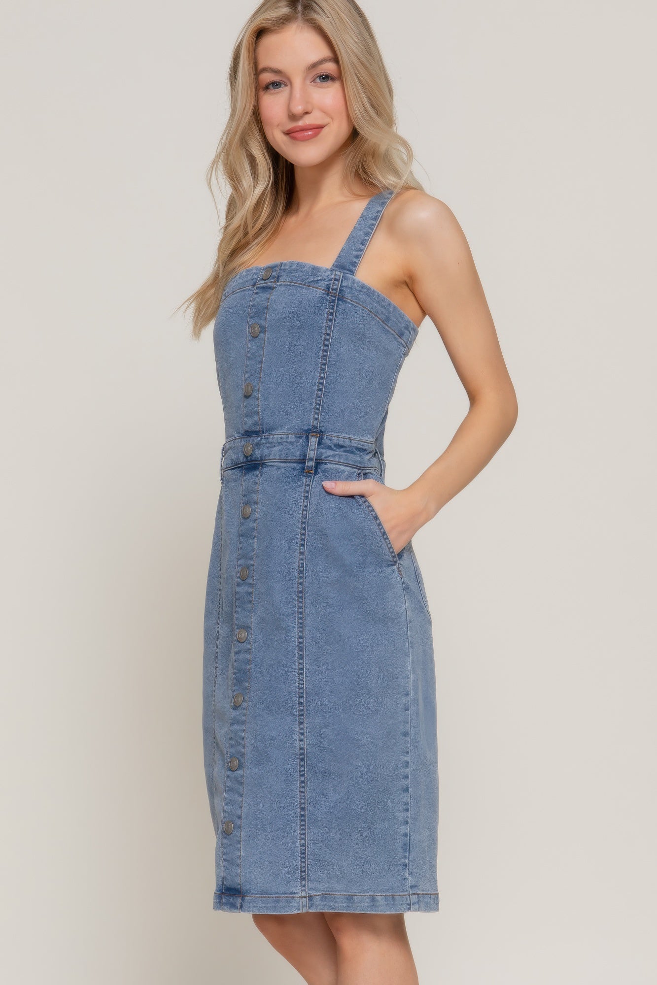 Button Down Placket Stretch Denim Dress | Mixtshop LLC