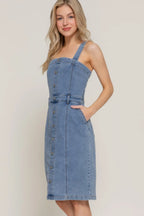 Button Down Placket Stretch Denim Dress | Mixtshop LLC