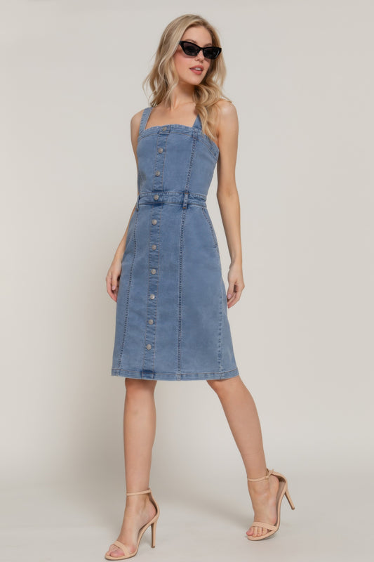 Button Down Placket Stretch Denim Dress | Mixtshop LLC