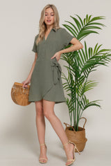 Button Down Side Bow Linen Effect Mini Dress | Mixtshop LLC