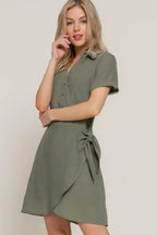 Button Down Side Bow Linen Effect Mini Dress | Mixtshop LLC