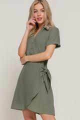 Button Down Side Bow Linen Effect Mini Dress | Mixtshop LLC