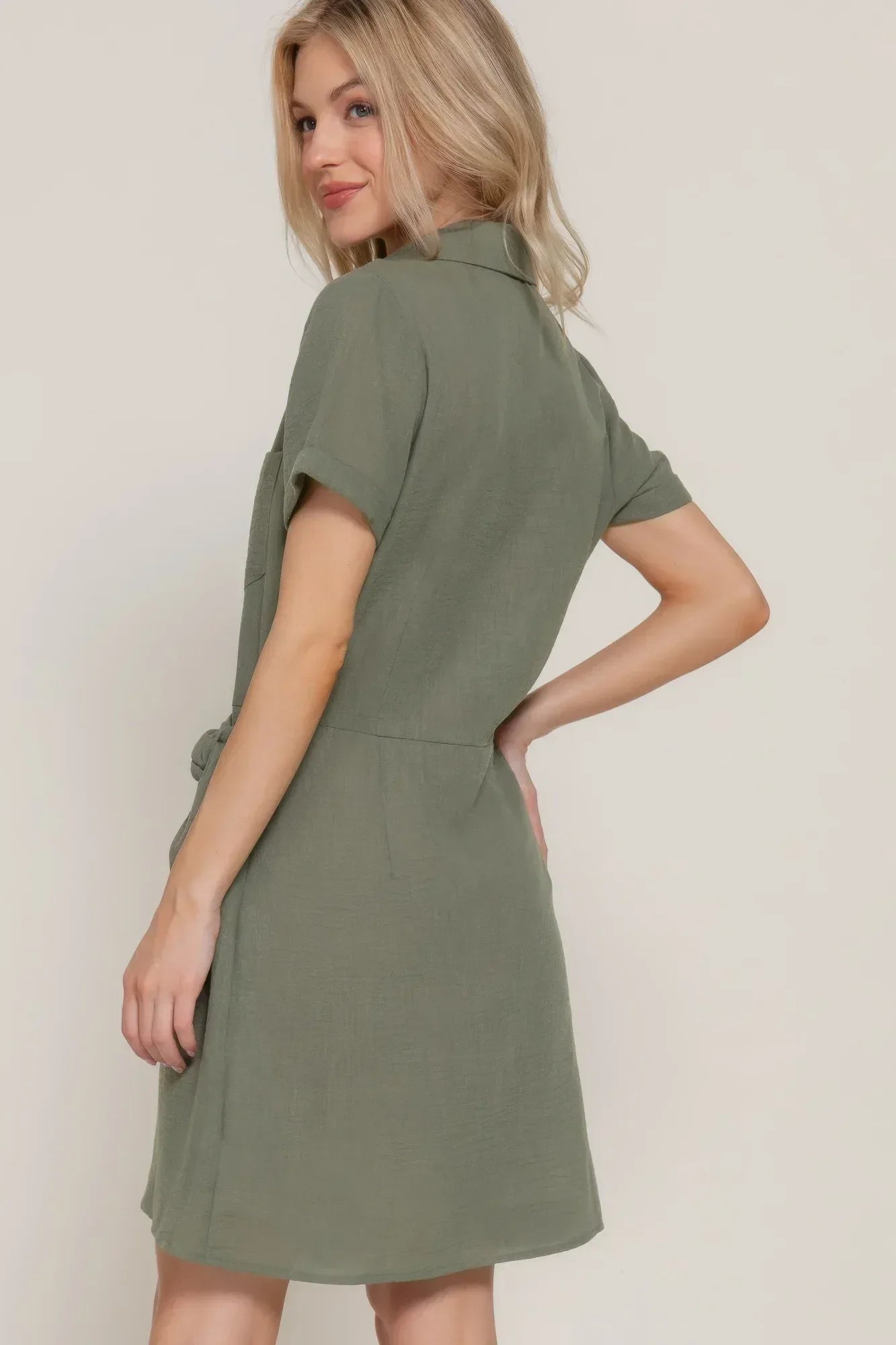 Button Down Side Bow Linen Effect Mini Dress | Mixtshop LLC