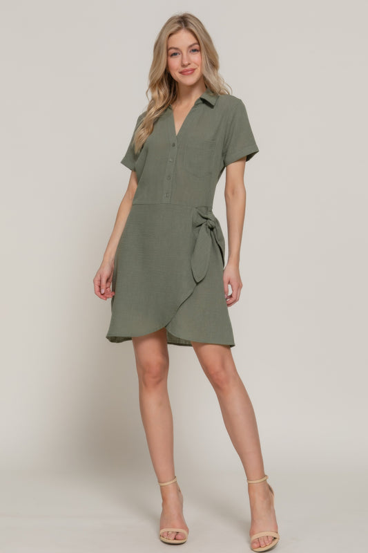 Button Down Side Bow Linen Effect Mini Dress | Mixtshop LLC