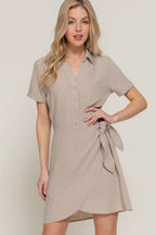 Button Down Side Bow Linen Effect Mini Dress | Mixtshop LLC