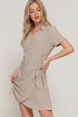 Button Down Side Bow Linen Effect Mini Dress | Mixtshop LLC