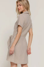 Button Down Side Bow Linen Effect Mini Dress | Mixtshop LLC