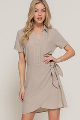 Button Down Side Bow Linen Effect Mini Dress | Mixtshop LLC