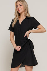 Button Down Side Bow Linen Effect Mini Dress | Mixtshop LLC