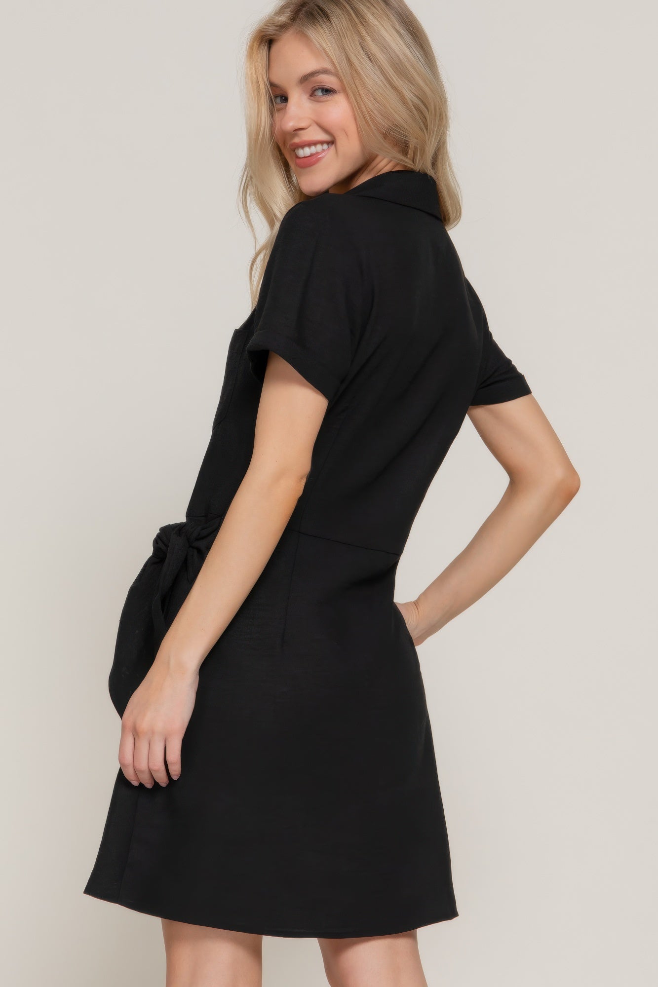 Button Down Side Bow Linen Effect Mini Dress | Mixtshop LLC