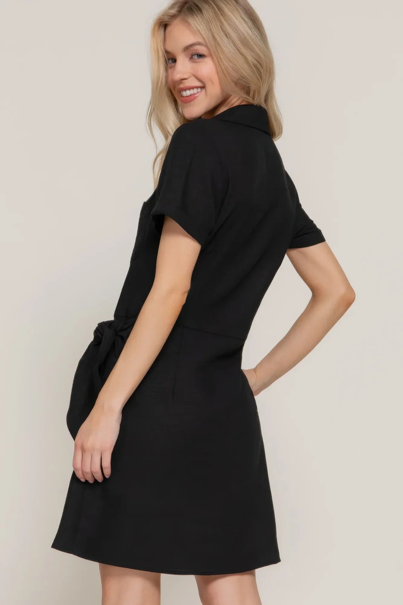 Button Down Side Bow Linen Effect Mini Dress | Mixtshop LLC