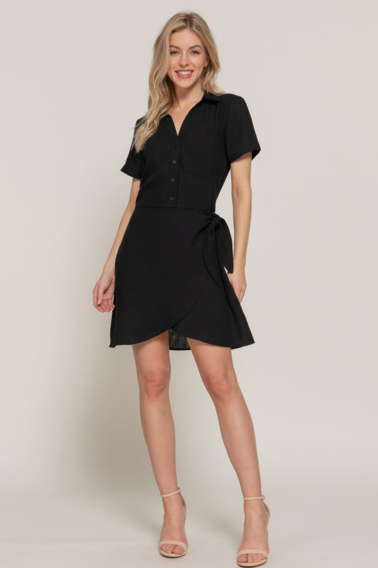 Button Down Side Bow Linen Effect Mini Dress | Mixtshop LLC