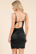 All Around Ruching Double Layered Open Back Dress | Mixtshop LLC