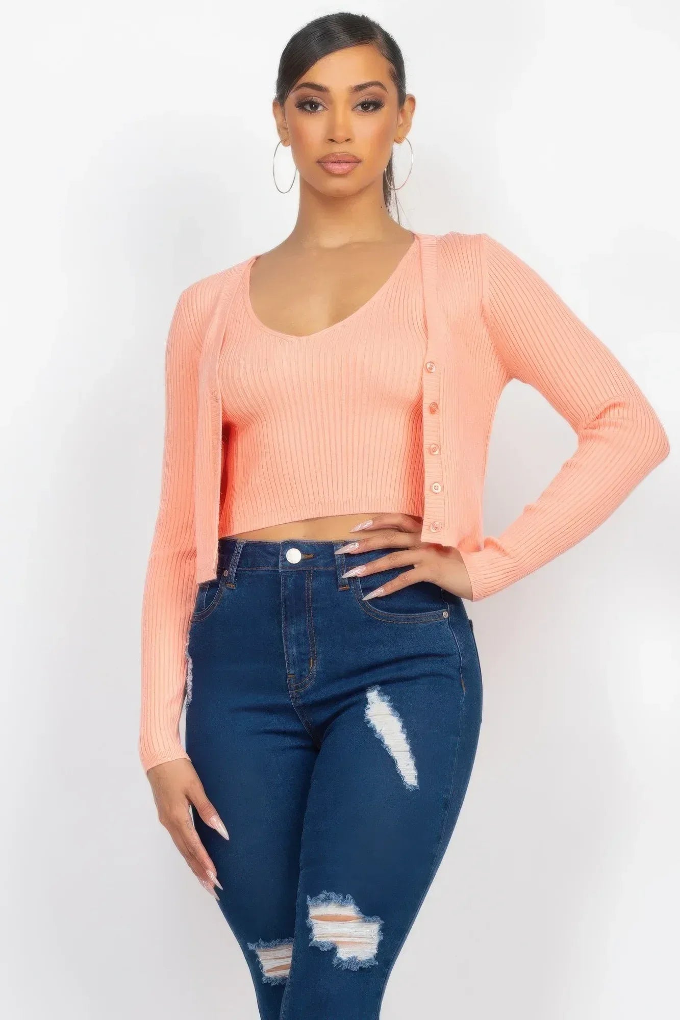 Crop Tank Top & Cardigan Sweater Set | Mixtshop LLC Main image